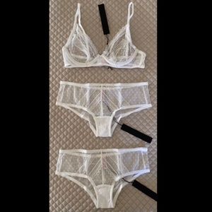 NWT 3 Piece Bridal Lingerie Set Bra & 2 Shorts Size 34B S White